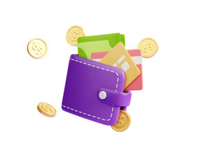 3d illustration wallet with coins credit cards